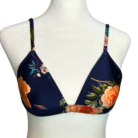 Triangl Neoprene Bikini Top Navy Blue Floral Size Small Swimwear - Picture 11 of 11